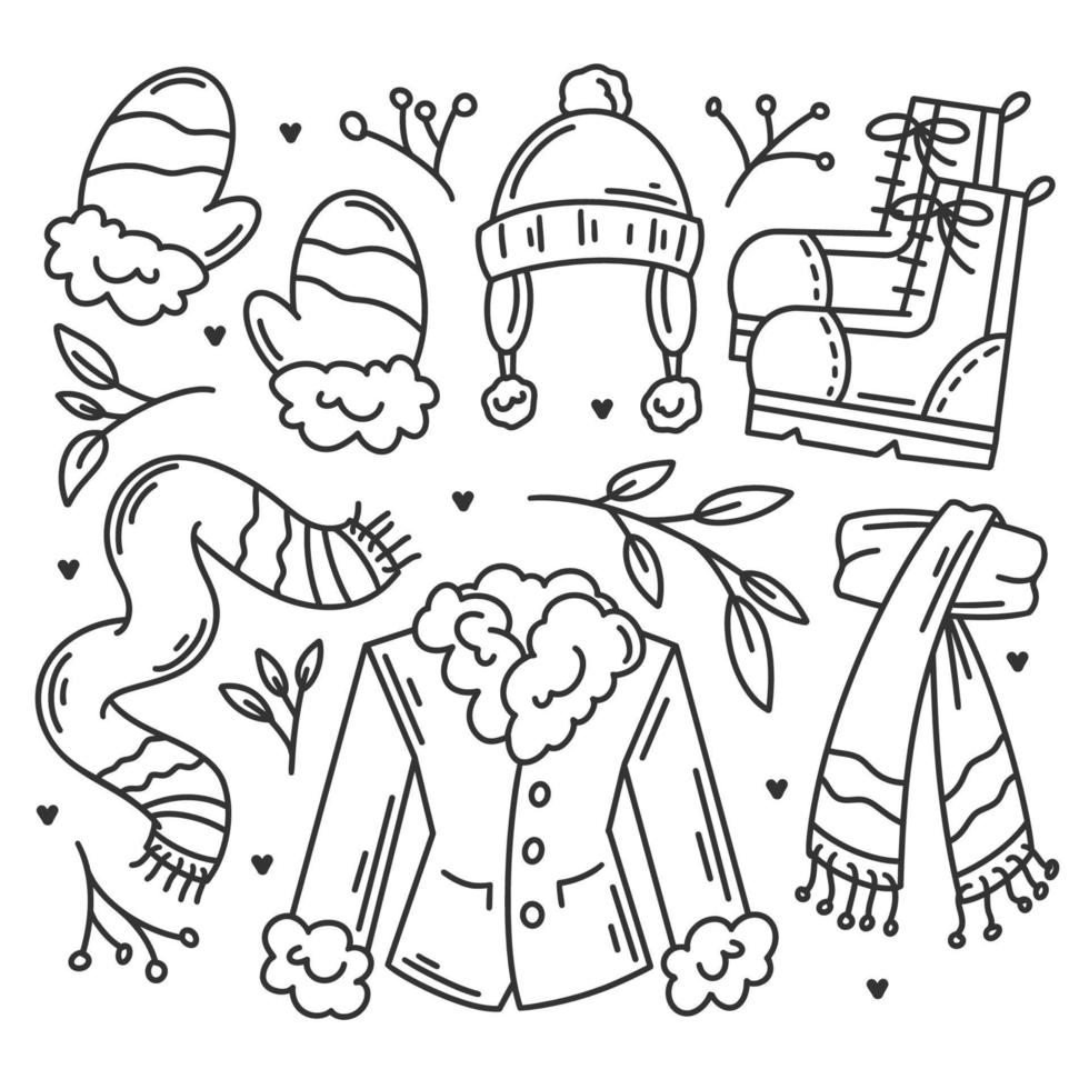 Winter hand drawn doodles coloring vector
