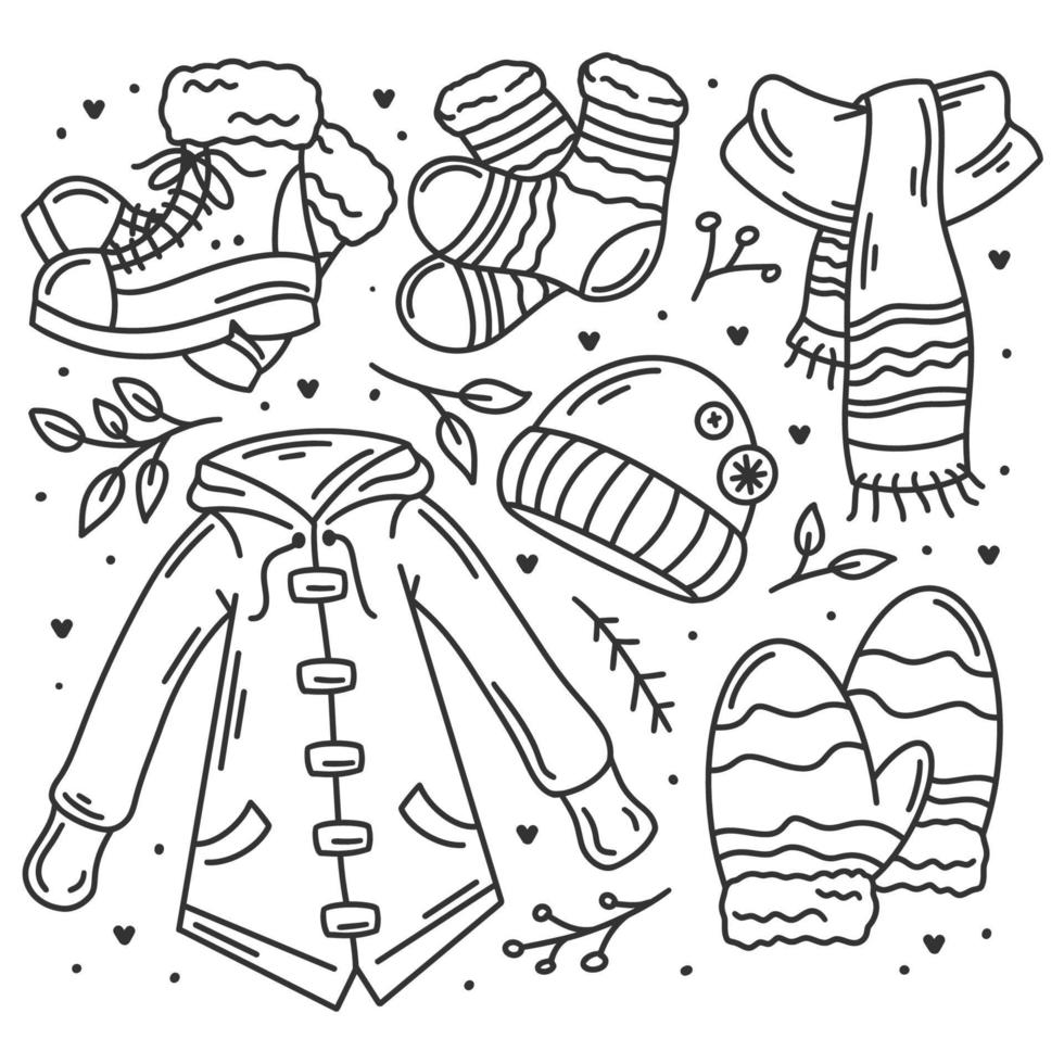 Winter hand drawn style doodles coloring vector