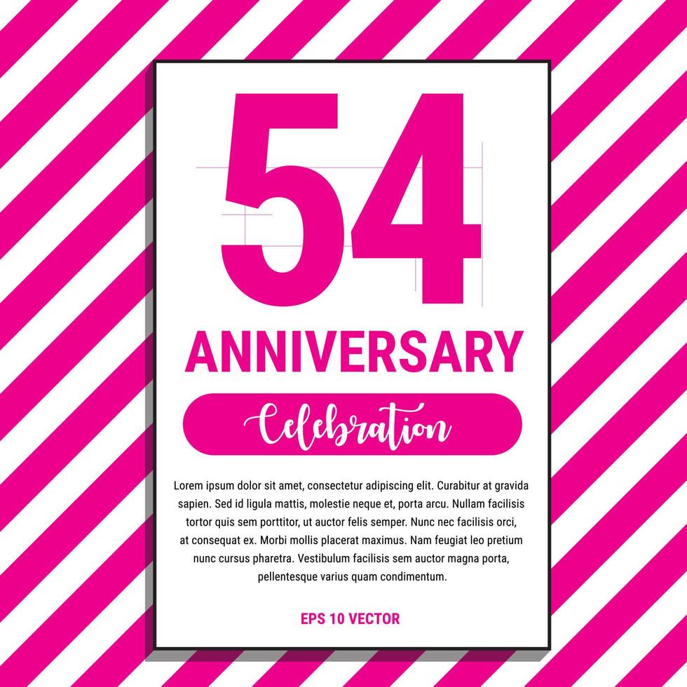 54 Year Anniversary Celebration Design, on Pink Stripe Background Vector Illustration. Eps10 Vector