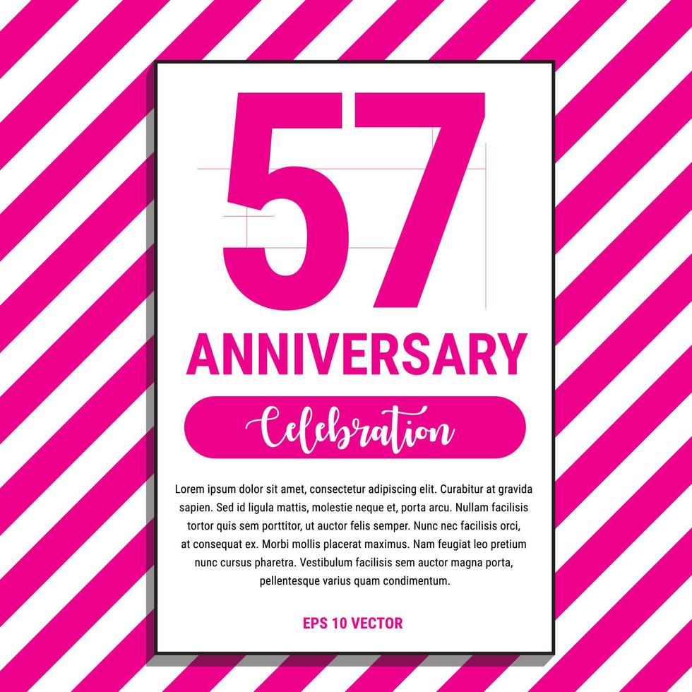 57 Year Anniversary Celebration Design, on Pink Stripe Background Vector Illustration. Eps10 Vector