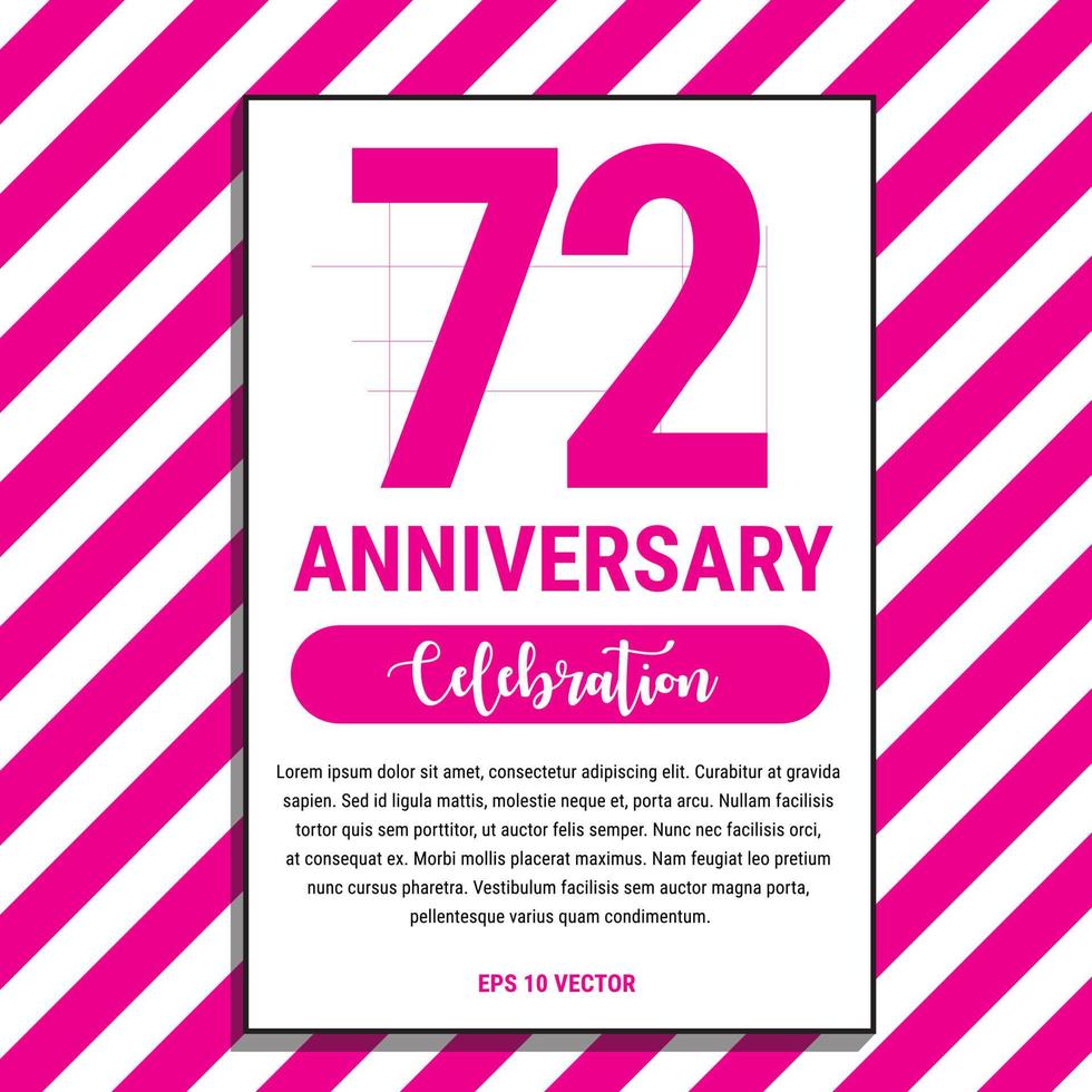 72 Year Anniversary Celebration Design, on Pink Stripe Background Vector Illustration. Eps10 Vector