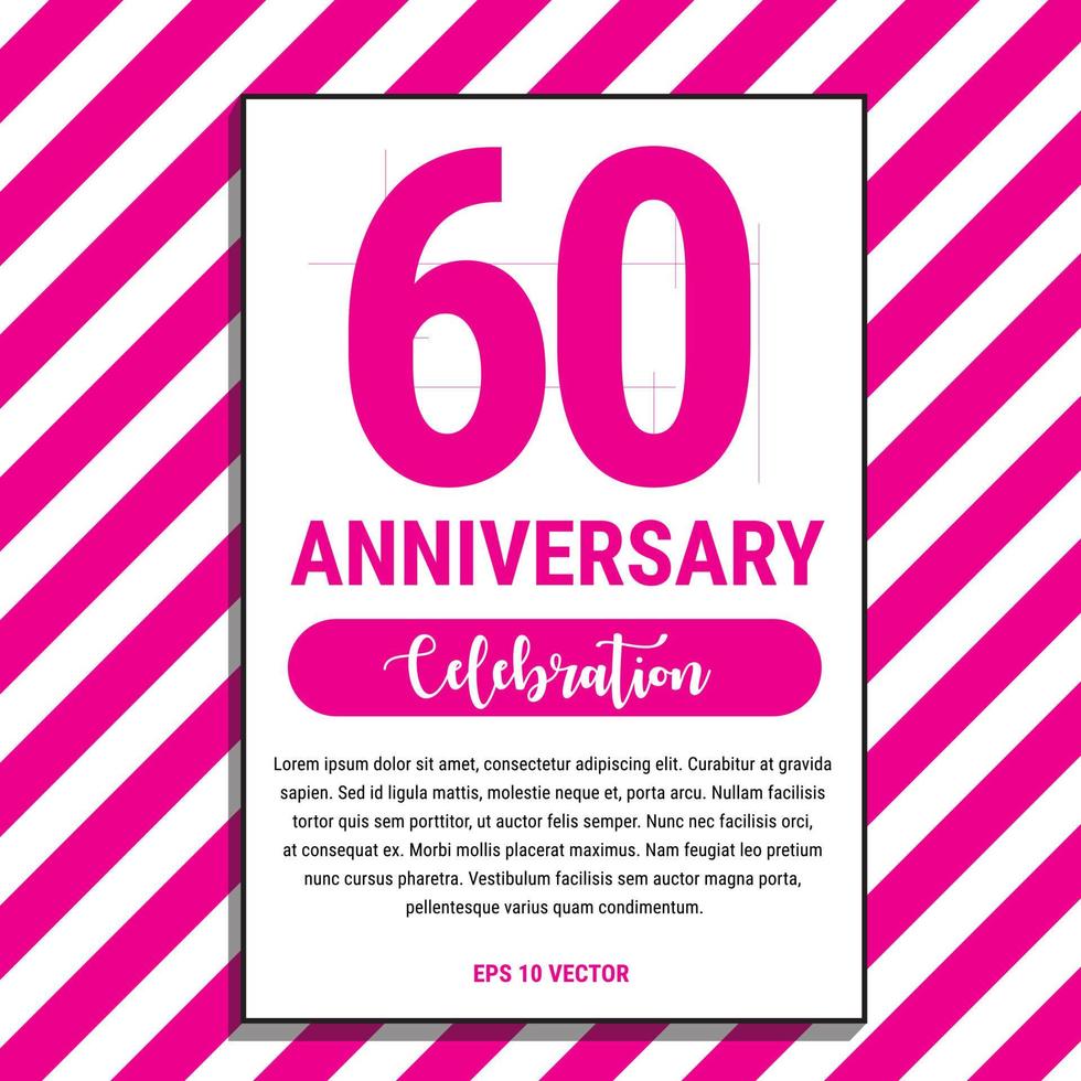 60 Year Anniversary Celebration Design, on Pink Stripe Background Vector Illustration. Eps10 Vector