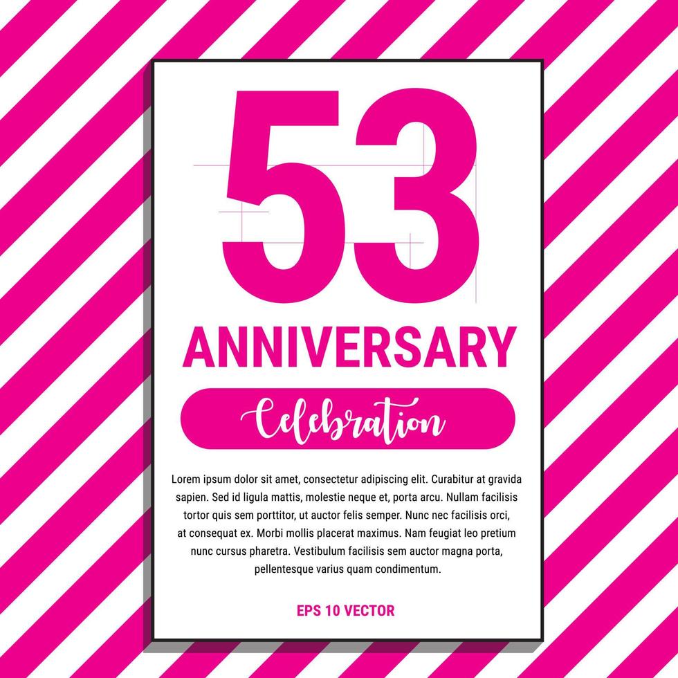 53 Year Anniversary Celebration Design, on Pink Stripe Background Vector Illustration. Eps10 Vector