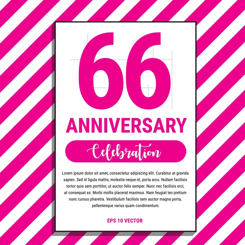 66 Year Anniversary Celebration Design, on Pink Stripe Background Vector Illustration. Eps10 Vector