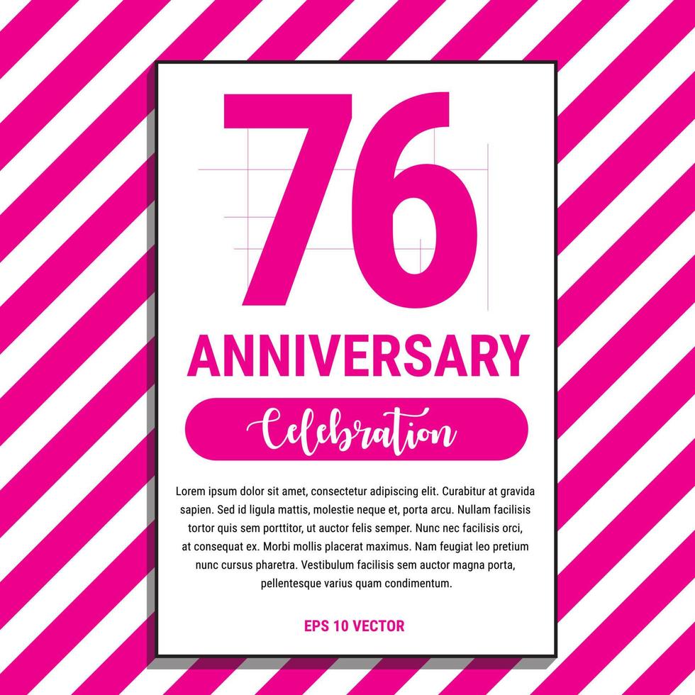 76 Year Anniversary Celebration Design, on Pink Stripe Background Vector Illustration. Eps10 Vector
