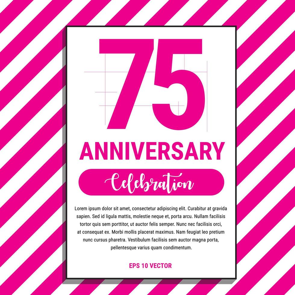 75 Year Anniversary Celebration Design, on Pink Stripe Background Vector Illustration. Eps10 Vector