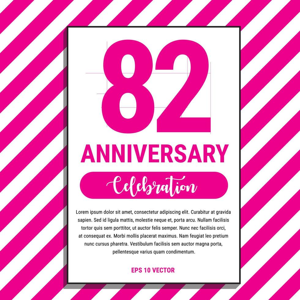 82 Year Anniversary Celebration Design, on Pink Stripe Background Vector Illustration. Eps10 Vector