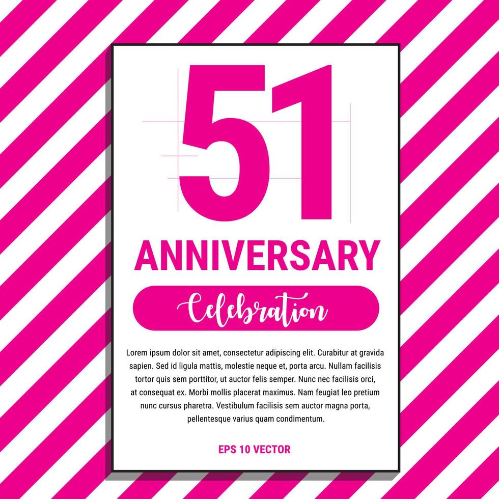 Diseño de celebración de aniversario de 51 años, en la ilustración de vector de fondo de raya rosa. eps10 vector