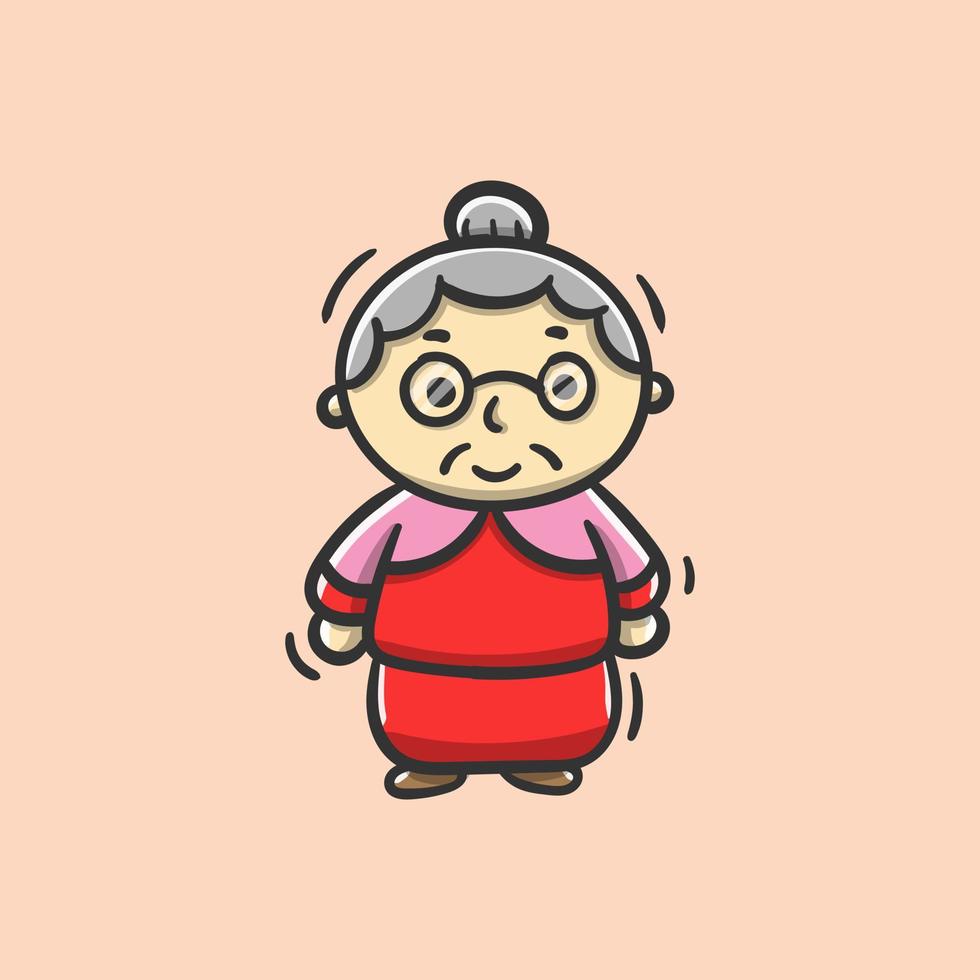 cute cartoon of grandmother standing use glasses vector