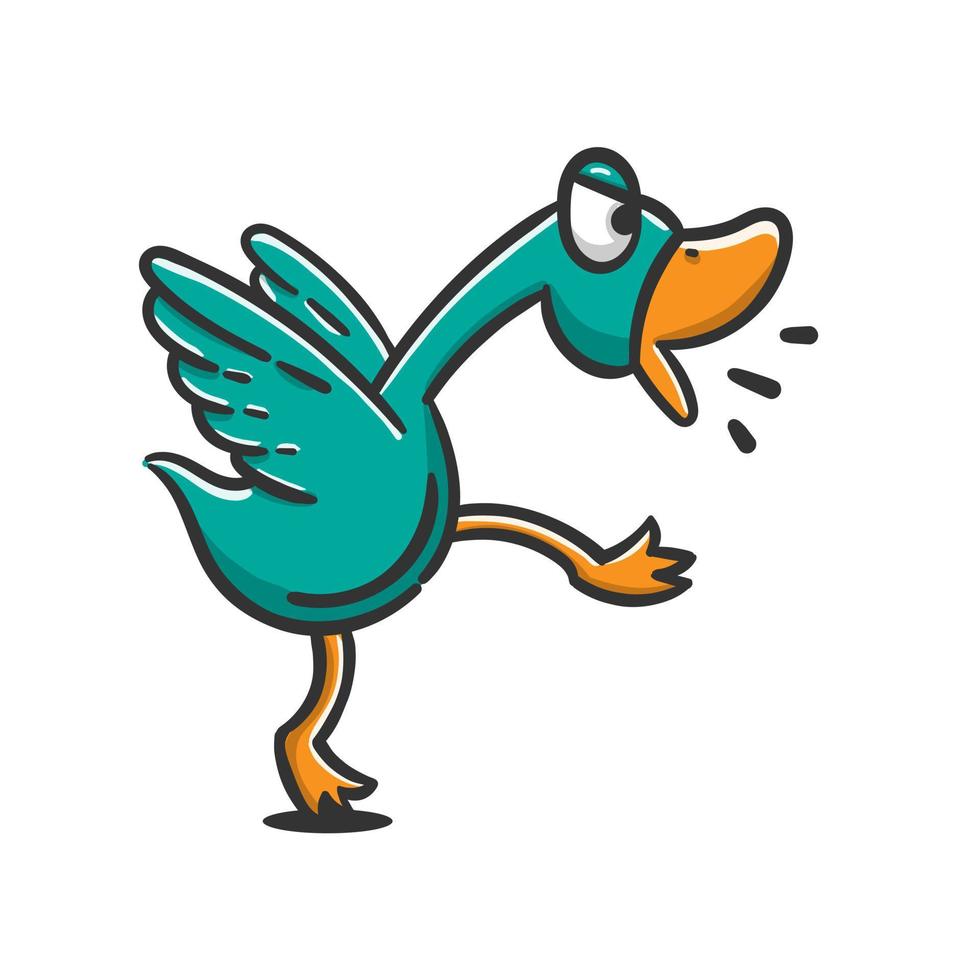 lindo pato de dibujos animados con color verde vector