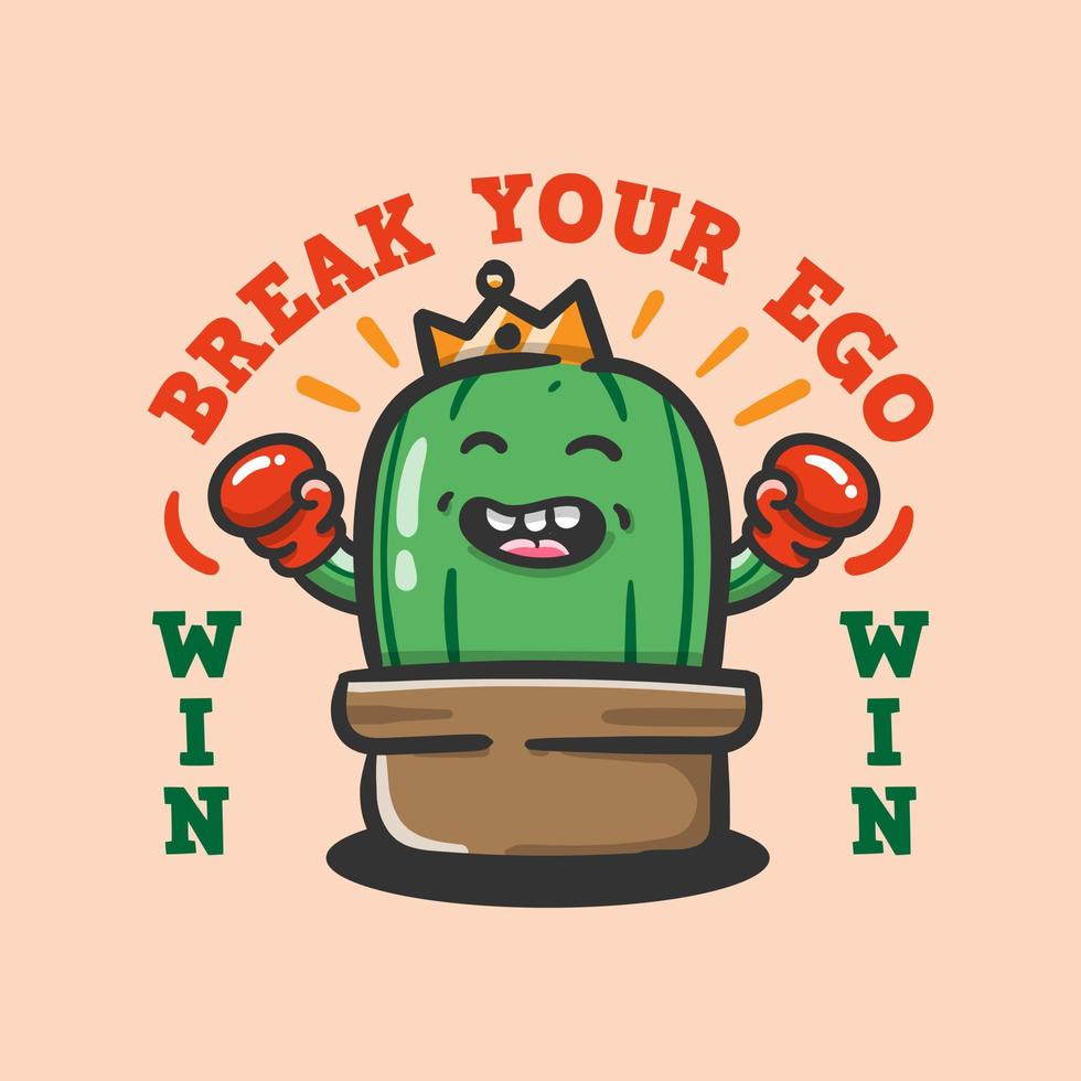 cute cartoon cactus win boxing vector illustration