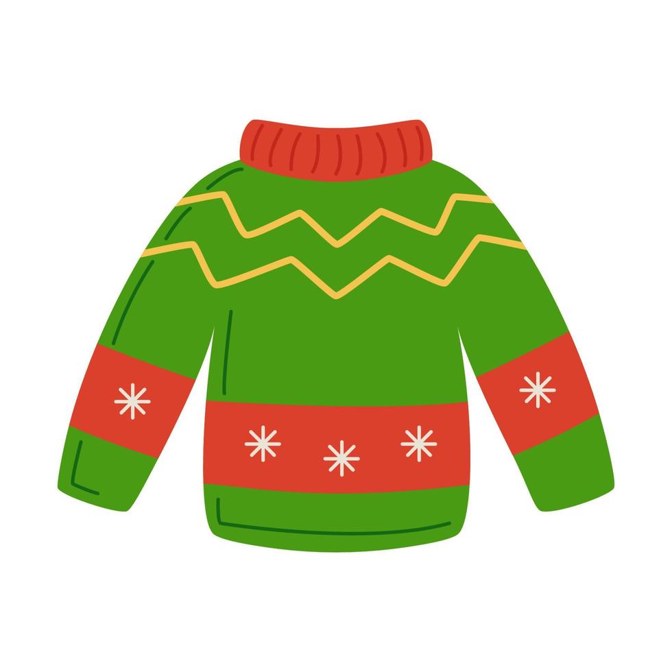 Vector illustration of ugly Christmas sweater isolated on white background.