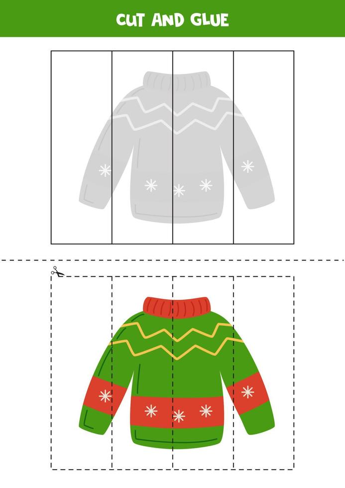 Cut and glue game for kids. Winter sweater. vector