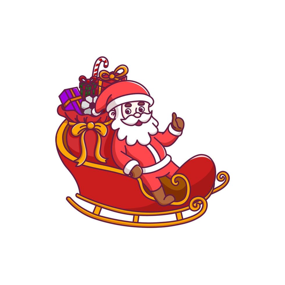 Cute santa claus cartoon character riding the sleigh vector