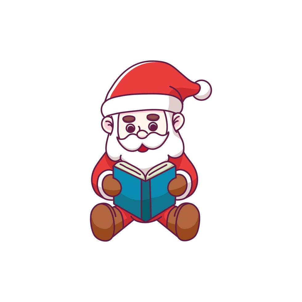 Cute santa claus cartoon character reading book vector
