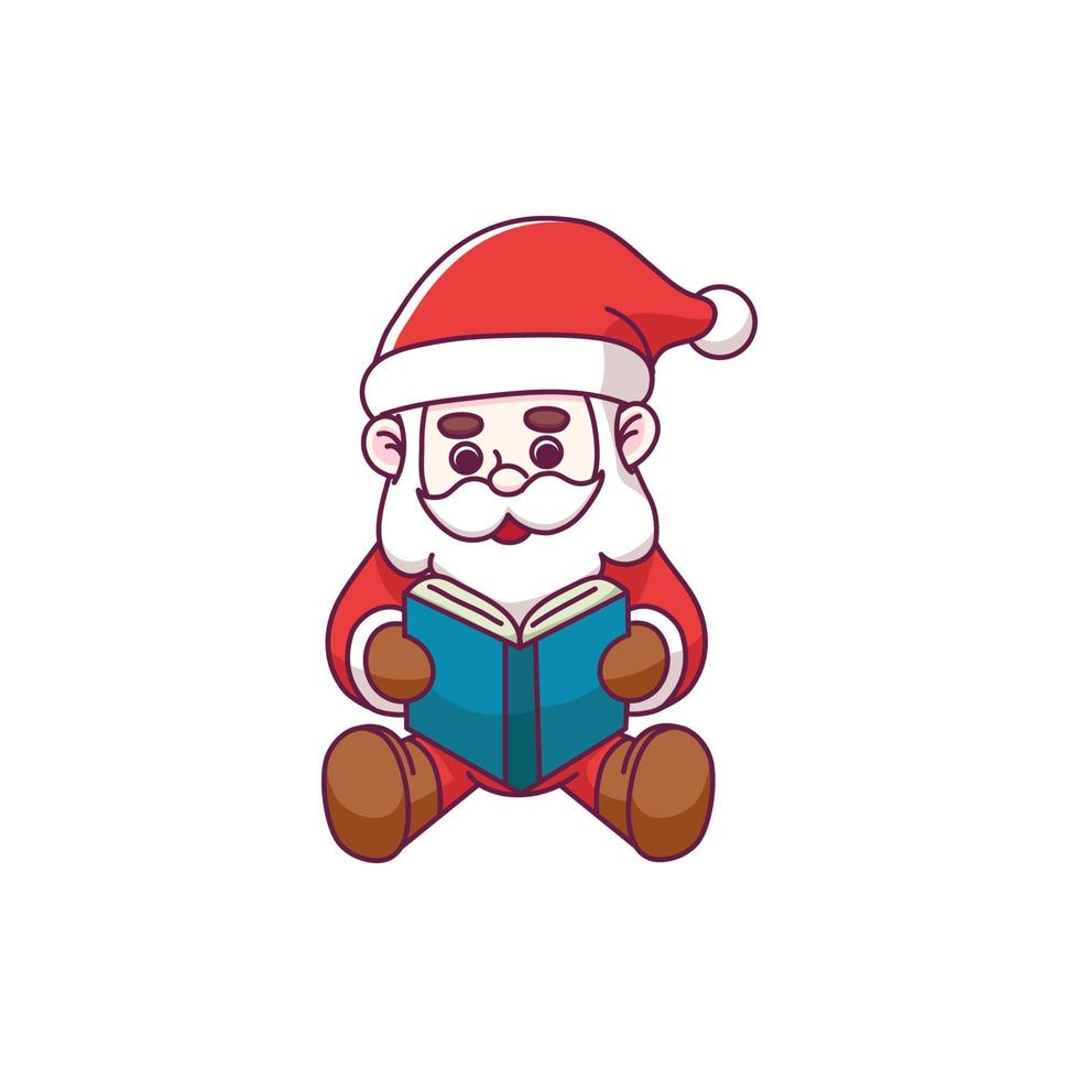 lindo personaje de dibujos animados de santa claus leyendo libro vector