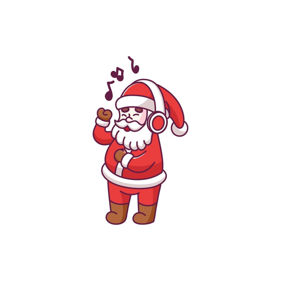 cute santa claus cartoon character listening to music vector