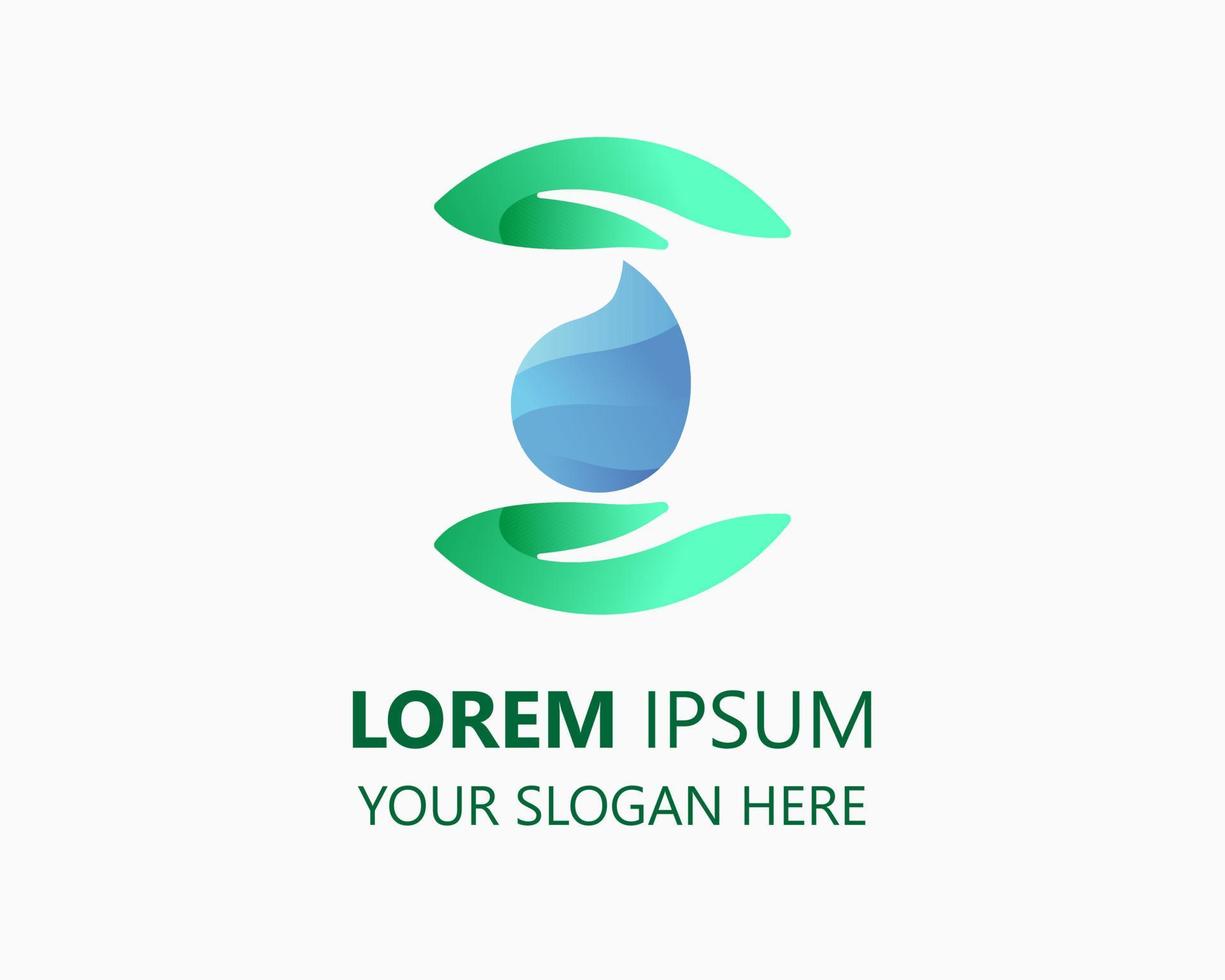 water drop and hand logo design template. water and hand illustration vector