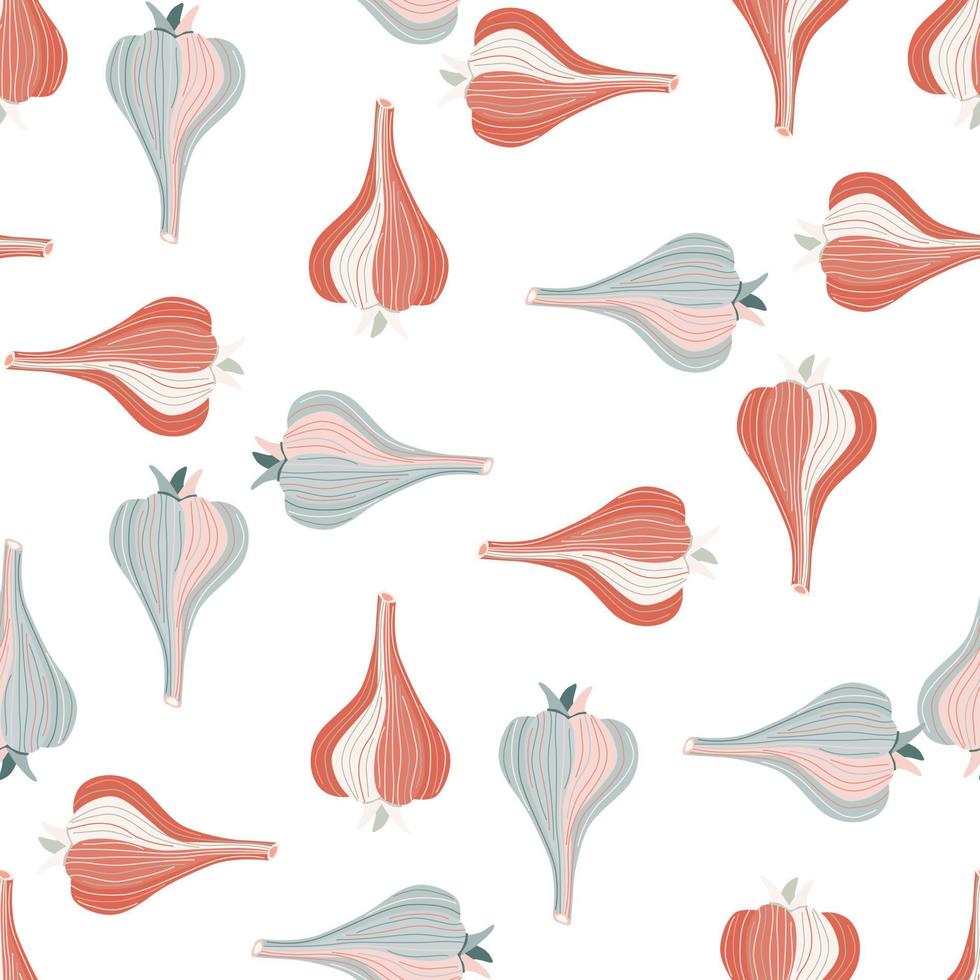 Hand drawn garlic seamless pattern. Doodle bulb of garlic endless wallpaper. vector