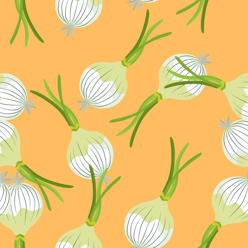 Hand drawn onion bulb seamless pattern. Onion in doodle style endless wallpaper. vector
