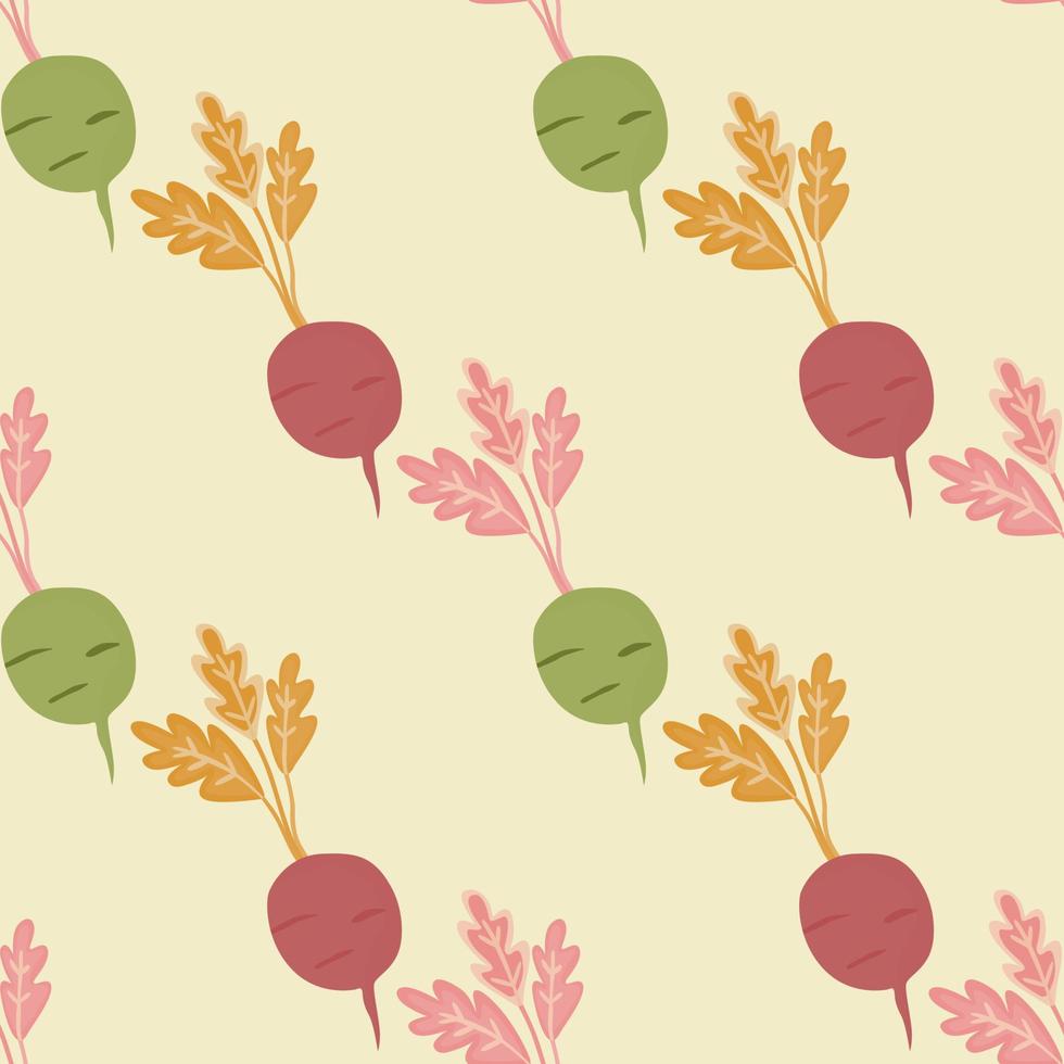 Hand drawn radish seamless pattern. Radish with leaves backdrop. vector