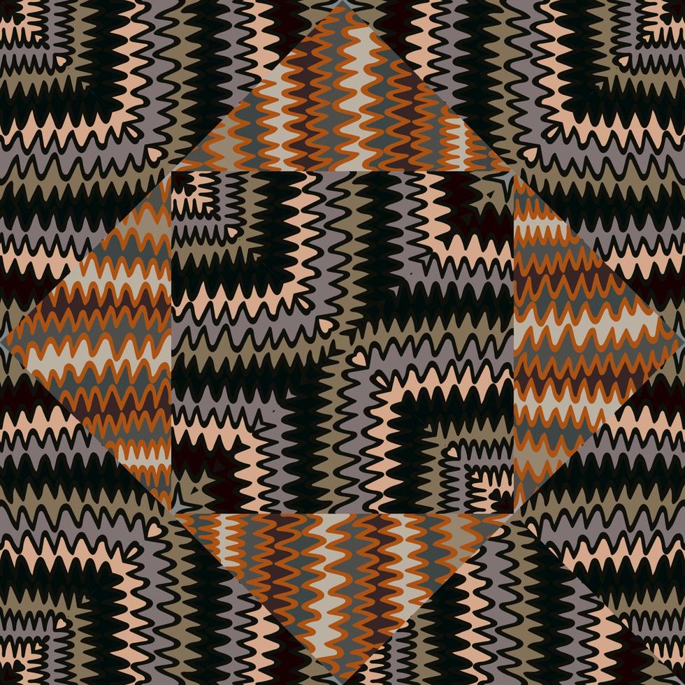patrón abstracto sin costuras de onda en zigzag. ornamento de mosaico de líneas dibujadas a mano. papel pintado con estampado de rayas retro. vector