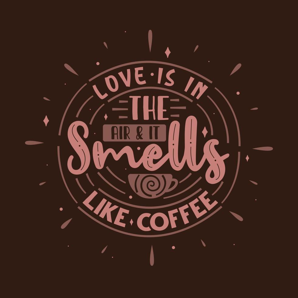 Typography quotes for coffee lovers, Love is in the air and it smells like coffee vector