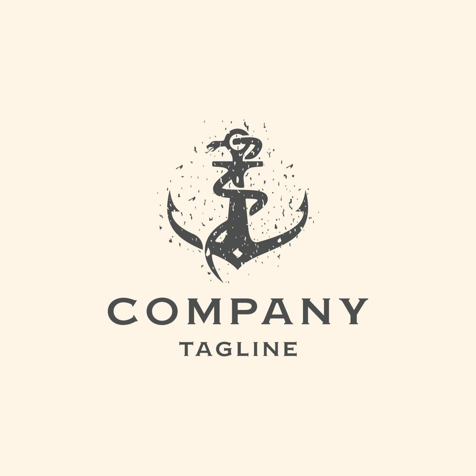 Circular snake design at anchor logo with vintage style template flat vector