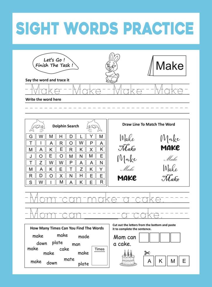Sight Words Practice Workesheet vector