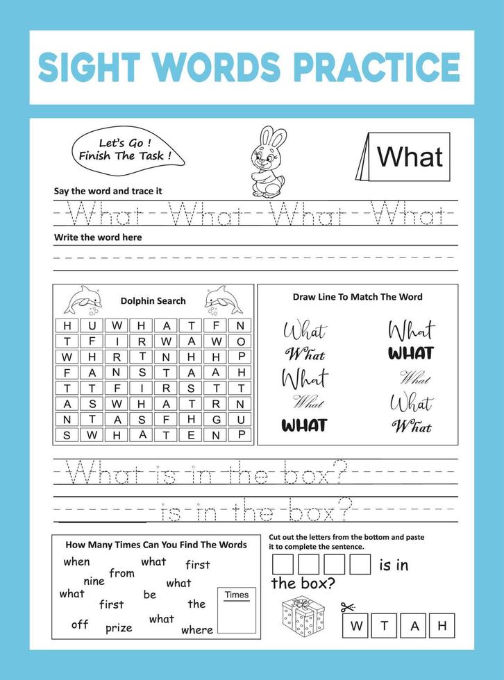 Sight Words Practice Workesheet vector
