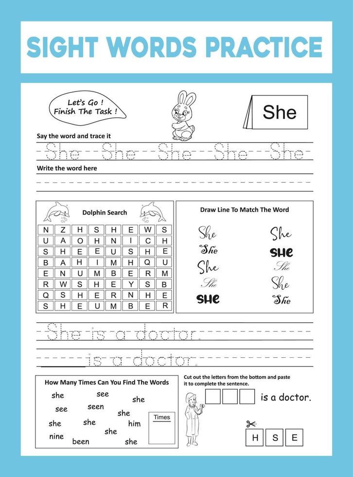Sight Words Practice Workesheet vector