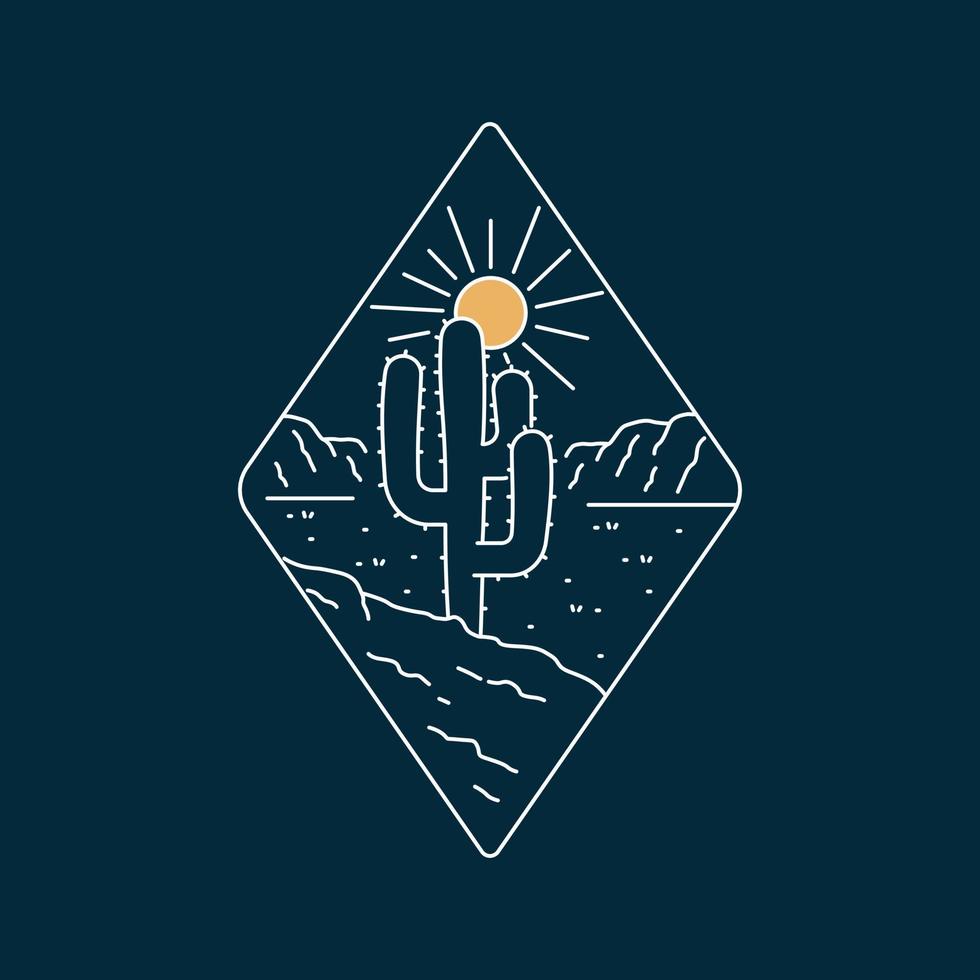 cactus y vista del desierto de la colina.diseño para camiseta, placa, parche, pegatina, etc. vector