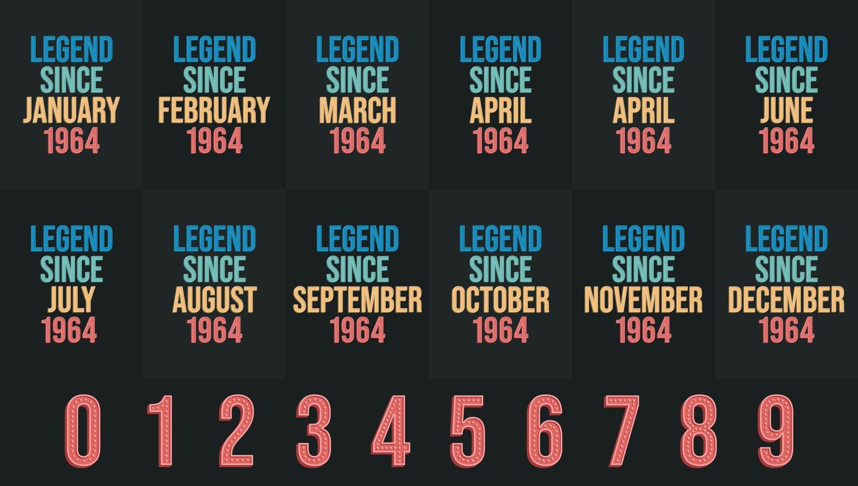 Legend since 1964 all month includes. Born in 1964 birthday design bundle for January to December vector