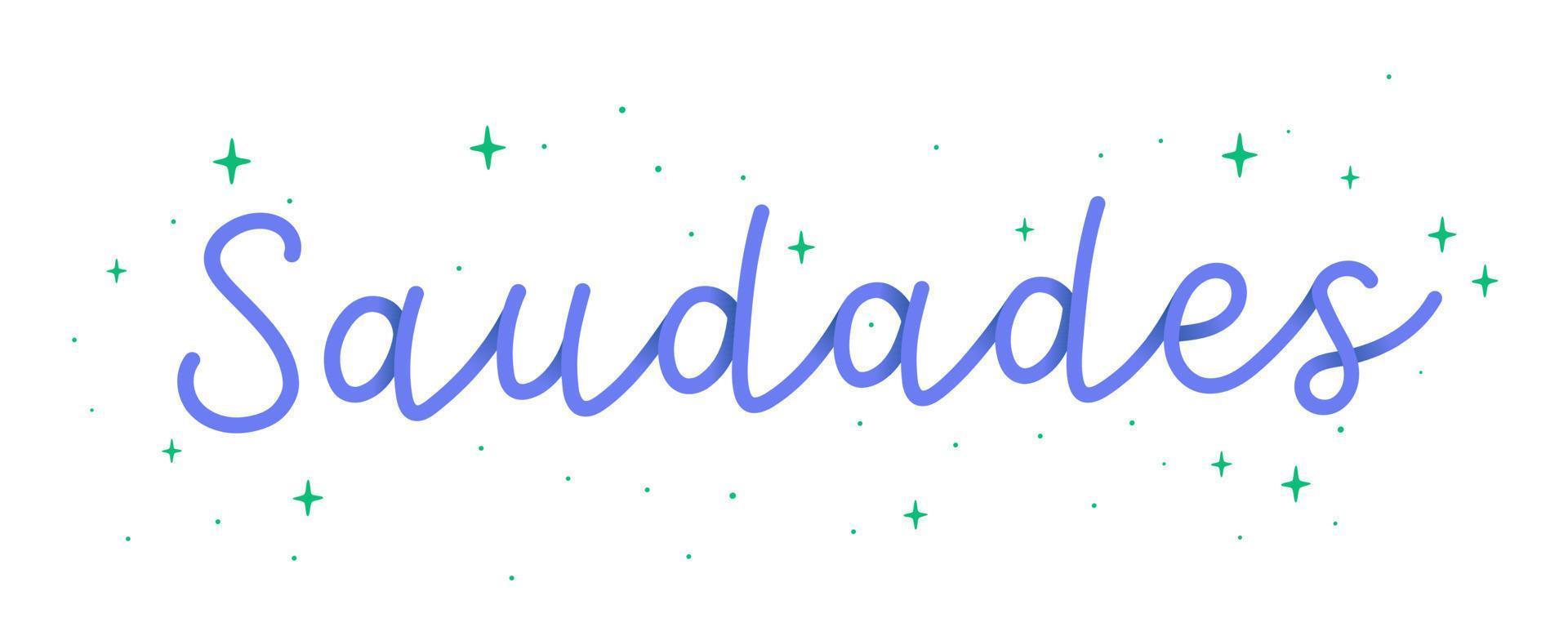 palabra cursiva a mano azul claro te extraño en portugués brasileño con estrellas. traducción - te extraño. vector