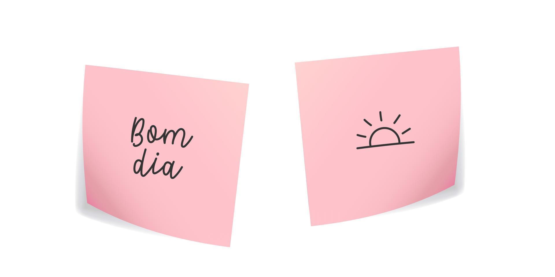 Two stickers with good morning message in Brazilian Portuguese. Translation - Good Morning. vector