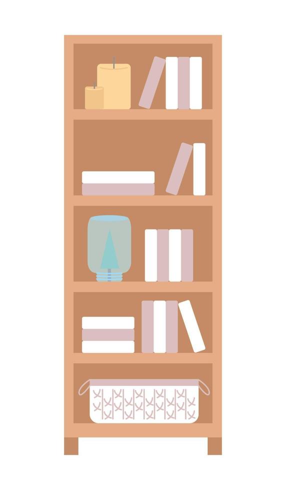 Bookshelf semi flat color vector object. Editable element. Full sized item on white. Interior design. Home library simple cartoon style illustration for web graphic design and animation