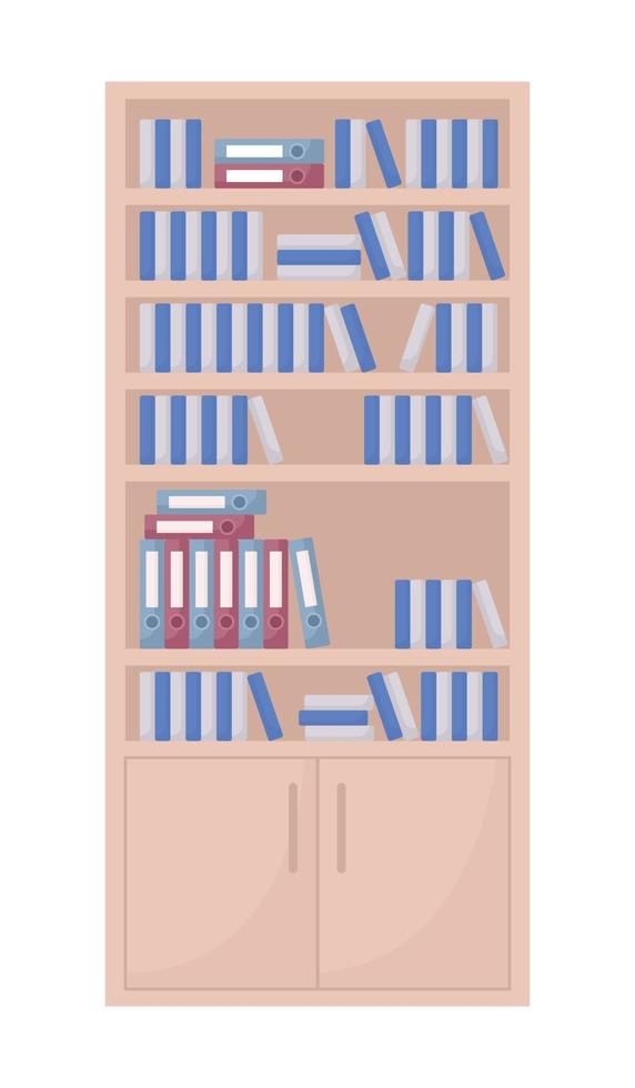 Office bookshelf semi flat color vector object. Folders and books. Editable element. Full sized item on white. Paper documents simple cartoon style illustration for web graphic design and animation