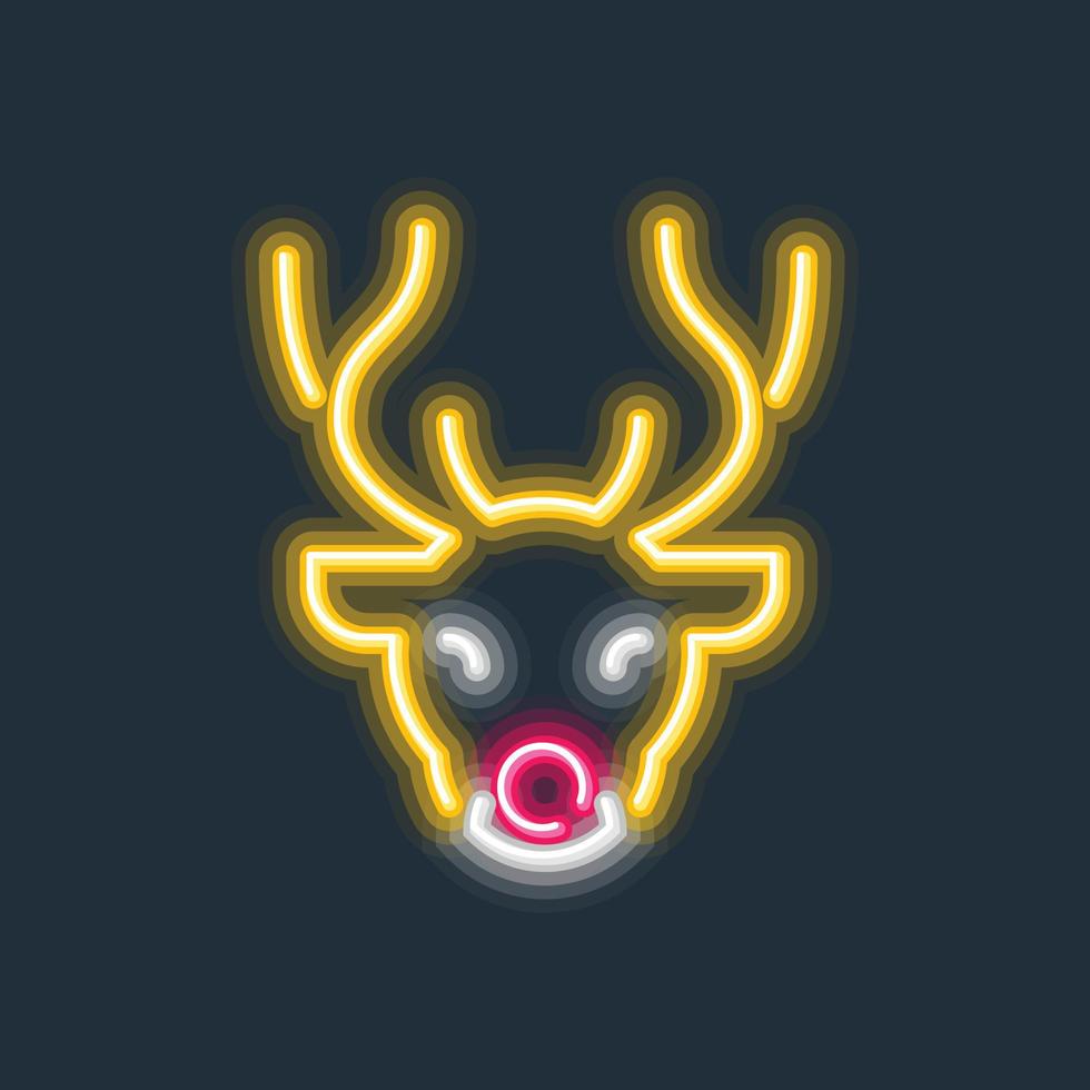 Rudolph the reindeer glowing neon sign hard edge gradient vector illustration
