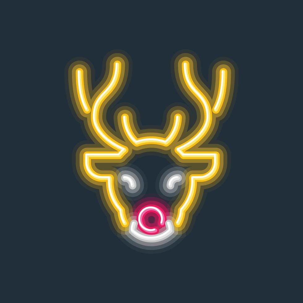 rudolph el reno brillante neón signo borde duro gradiente vector ilustración