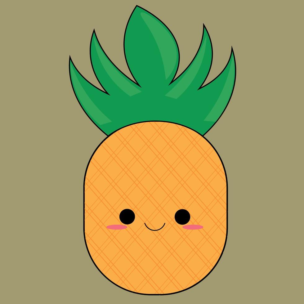 vector de serie de frutas, lindo vector de fruta de piña. ideal para el aprendizaje de los niños, así como para los iconos.