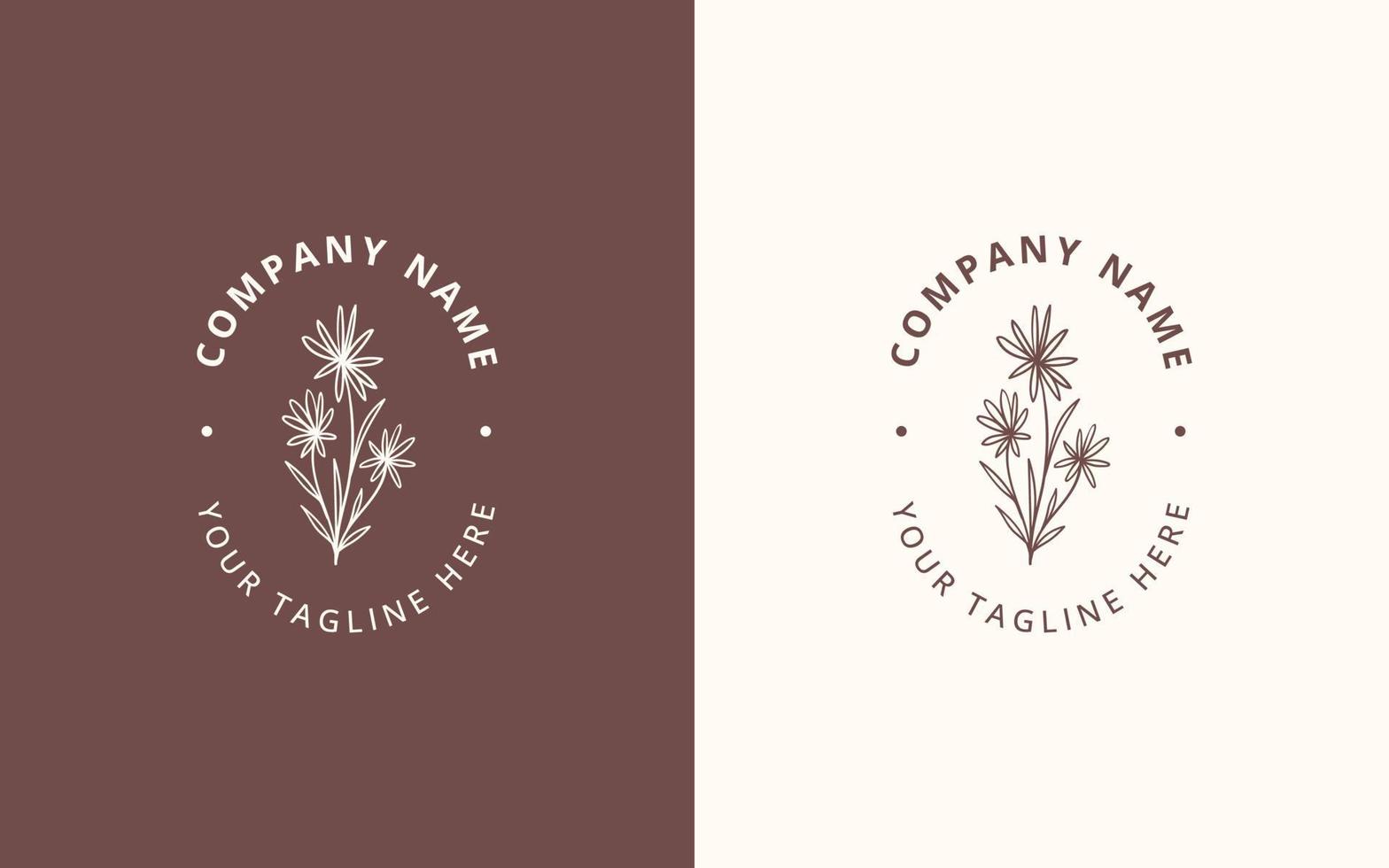 Minimalist feminine logo with hand drawn floral botanical logo template vector