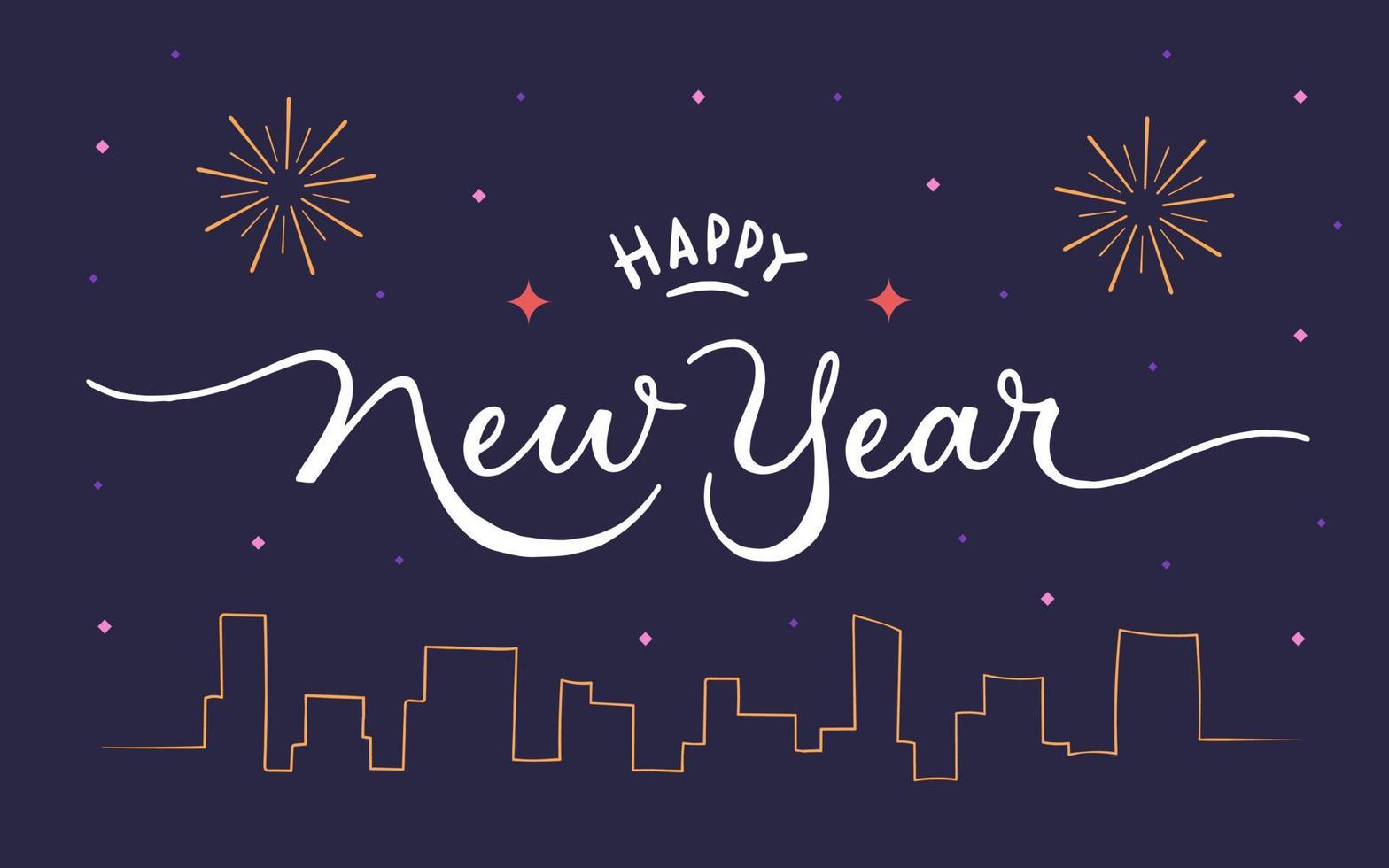 Happy new year lettering text background. greeting card vector illustration