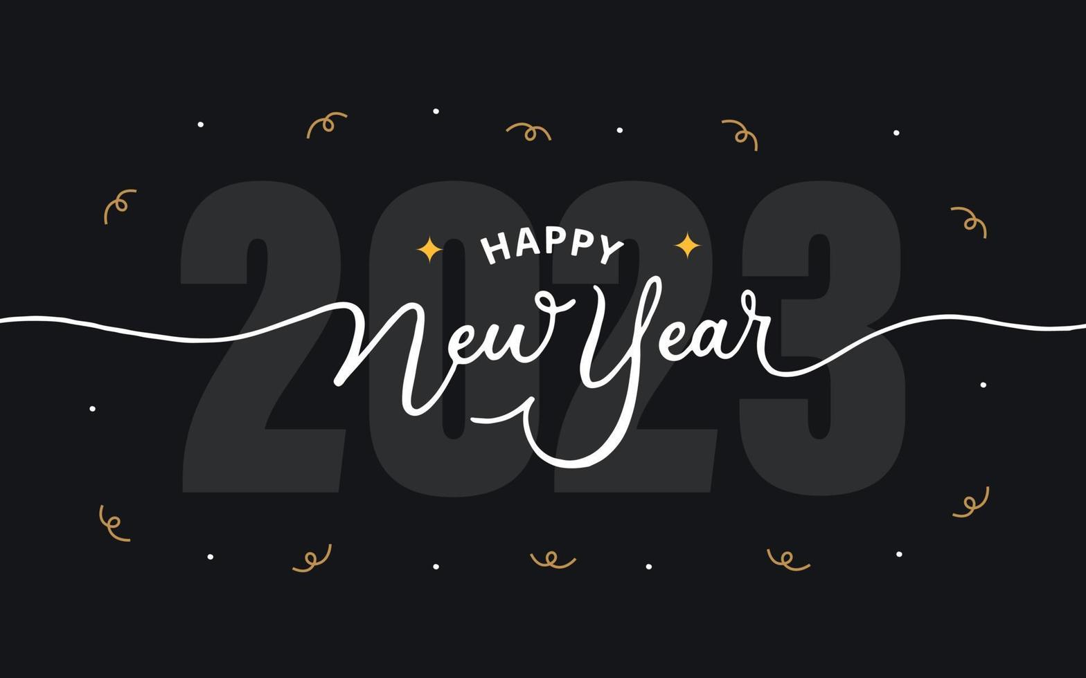 Happy new year 2023 lettering background with confetti decorations vector