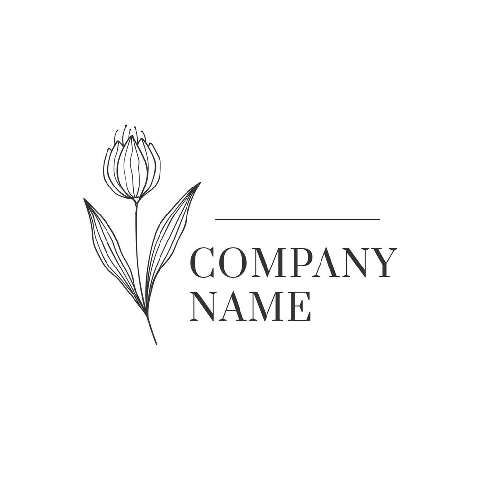 Minimalist feminine logo with hand drawn floral botanical logo template vector