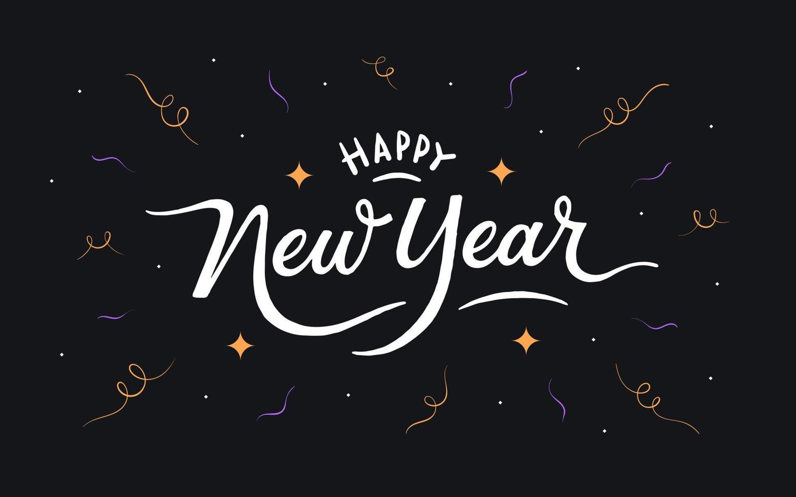 Happy new year lettering text background. greeting card vector illustration