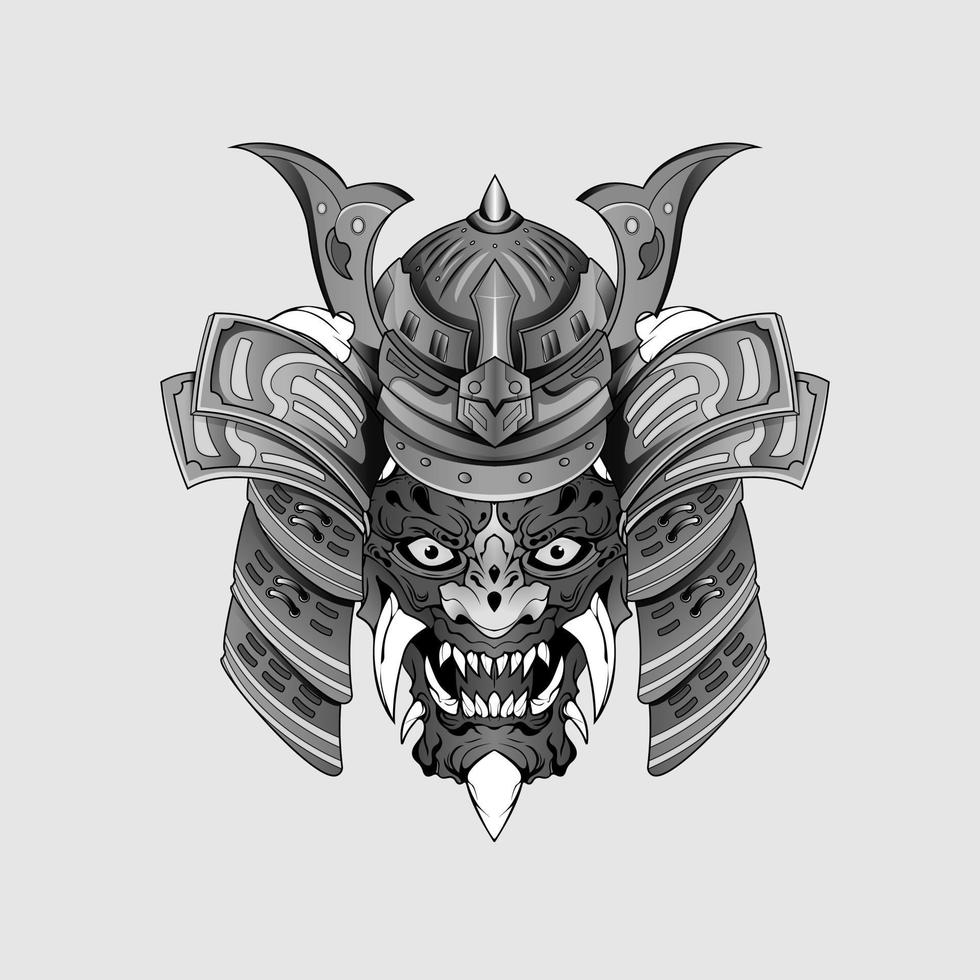 Black tattoos Samurai mask Oni Devil Japanese Traditional warrior helmet illustration. Military and history concept for symbols and emblems templates Suitable for tattoos vector