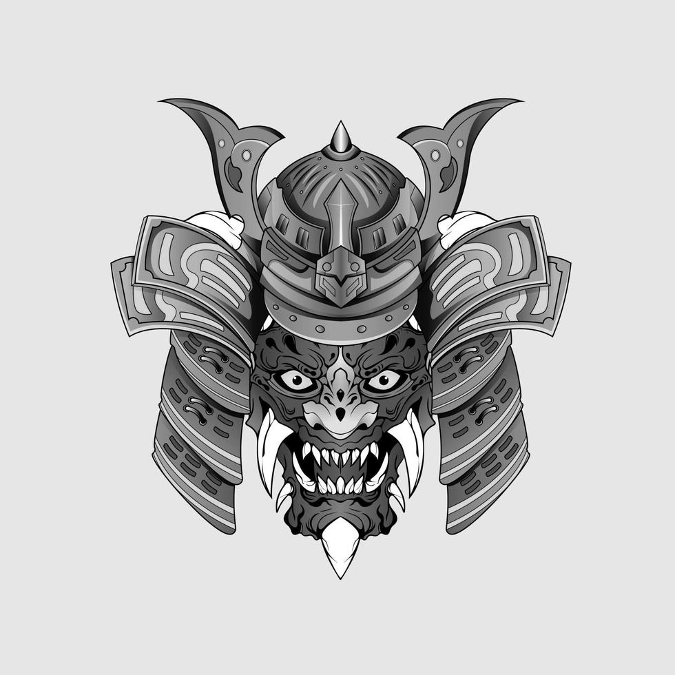 tatuajes negros samurai máscara oni diablo japonés tradicional guerrero casco ilustración. concepto militar e histórico para plantillas de símbolos y emblemas adecuados para tatuajes vector