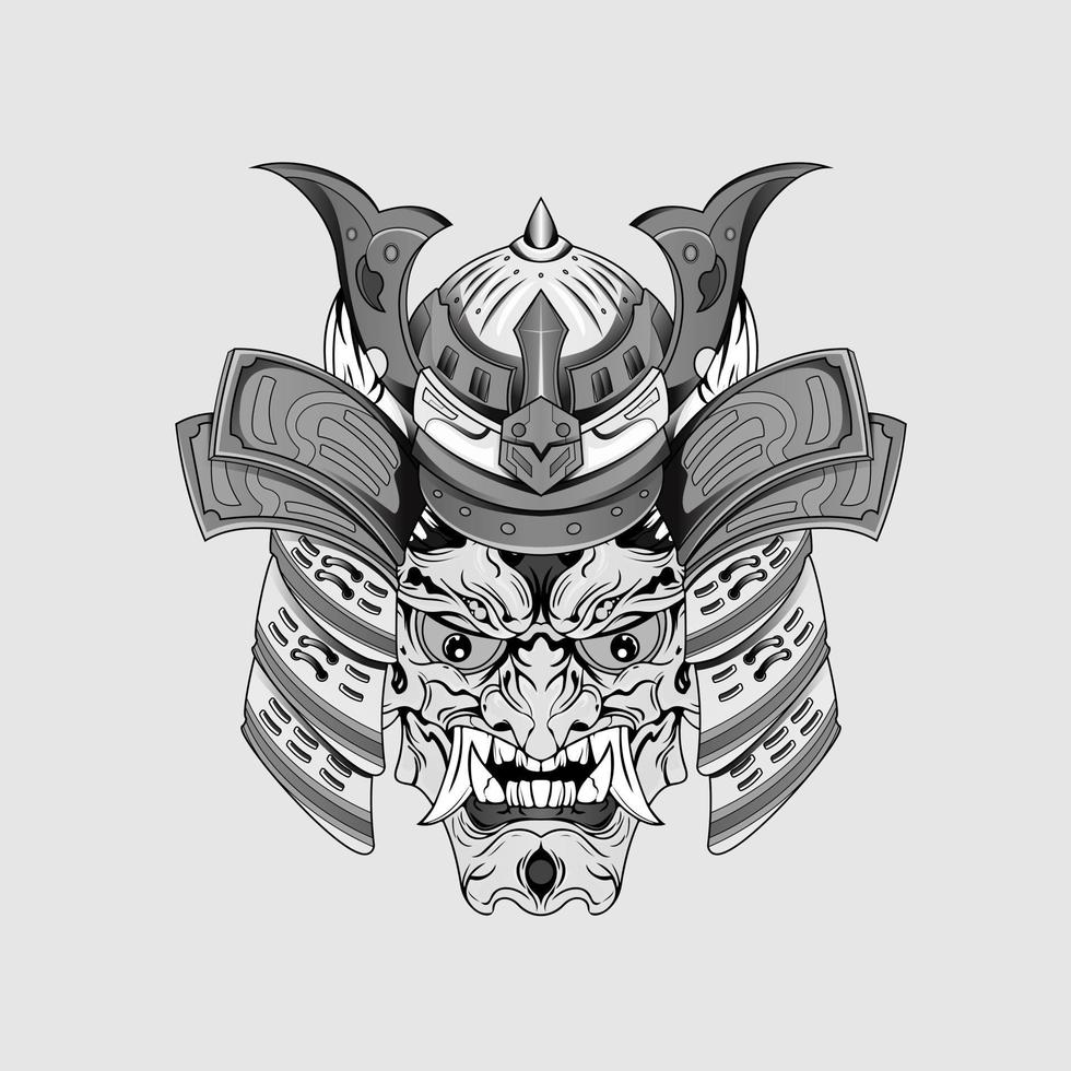 Black tattoos Samurai mask Oni Devil Japanese Traditional warrior helmet illustration. Military and history concept for symbols and emblems templates Suitable for tattoos vector