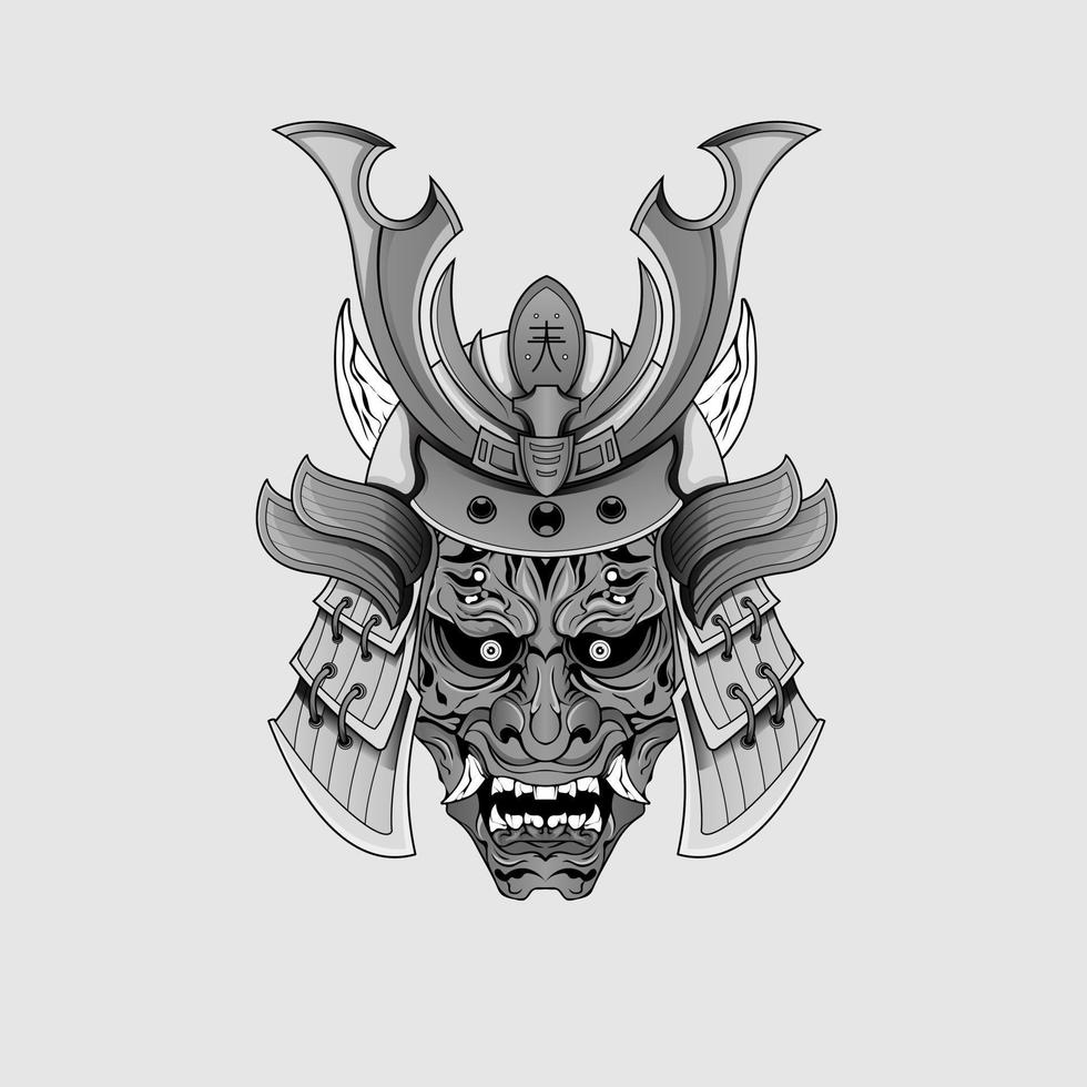 tatuajes negros samurai máscara oni diablo japonés tradicional guerrero casco ilustración. concepto militar e histórico para plantillas de símbolos y emblemas adecuados para tatuajes vector