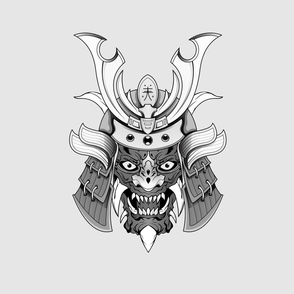 tatuajes negros samurai máscara oni diablo japonés tradicional guerrero casco ilustración. concepto militar e histórico para plantillas de símbolos y emblemas adecuados para tatuajes vector